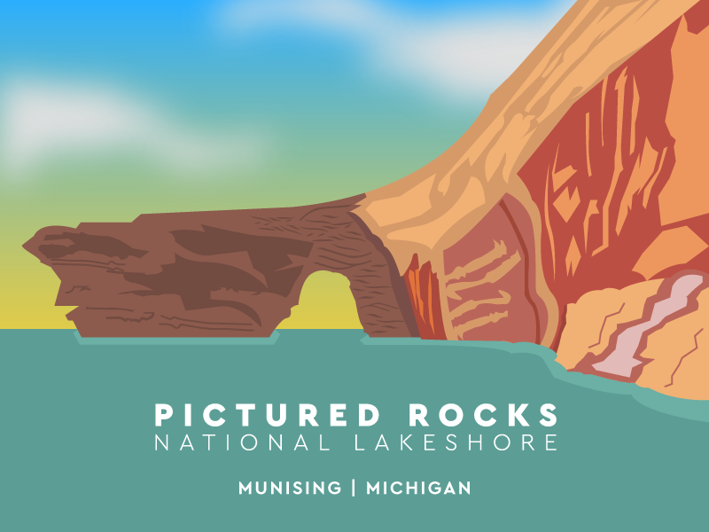 National Parks Challenge - Pictured Rocks michigan pictured rocks nps illustration munising yooper vector
