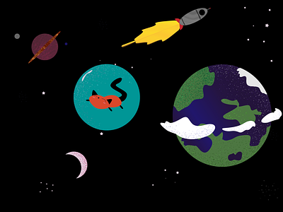 bubble in space animals bubble illustration kitten minimal planets rocketship space universe