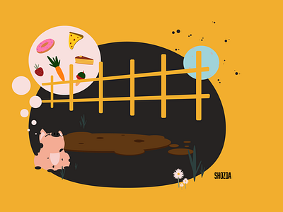 piglet dreams animals characterdesign design desserts dreams farm food illustration minimal moon mudpuddle pig piggy piglet shozda yummy