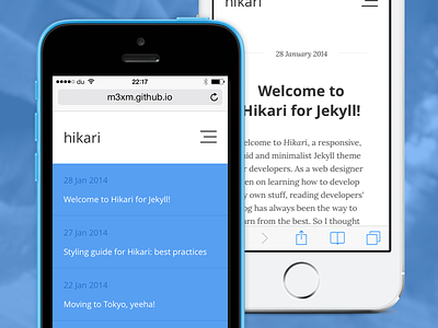 Hikari - Open-source theme for Jekyll blog blue jekyll lora mobile open sans responsive theme white