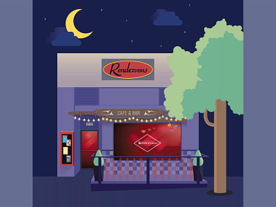 Rendezvous Restaurant & Bar - Belltown, Seattle building cityscape flat illustration illustrator vector
