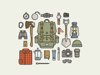 Camping Gear Essentials (Freebie) adventure ai camping download essentials file free free vector freebie freebies gear icons illustration illustrator outline vector