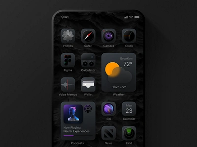 Dark Mode Reimagined apple black dark dark mode dark theme dark ui homescreen icon icons interface ios ios14 iphone phone photos redesigned reimagine safari ui weather