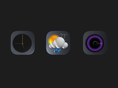 Dark One 3D Icons 3d camera camera icon clock clock icon dark dark mode dark theme icon icon set ui weather weather icon
