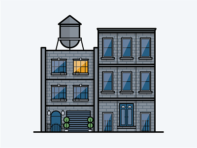 Brooklyn Dwellings brooklyn buildings digital drawing gowanus home illustration illustrator new york outline stroke water tower