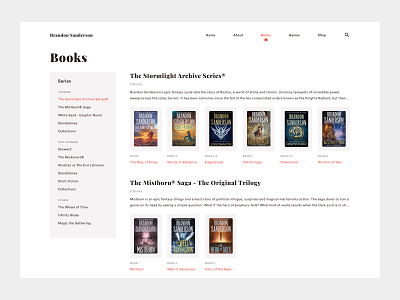 Author Books (Light) author fantasy mistborn sanderson stormlight ui uiux ux web