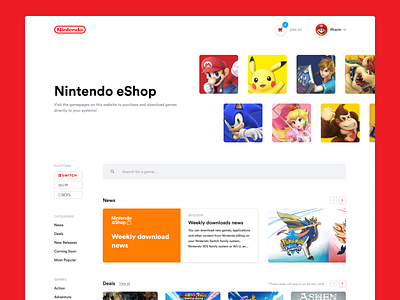 Nintendo eShop Concept - Home digital eshop figma nintendo nintendo switch store ui uiux video game web