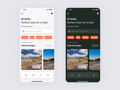 Bike Tracks App | Trail Maps For Your Ride app bicycle bike concept dashboard home map mobile planning screen tracks trails ui