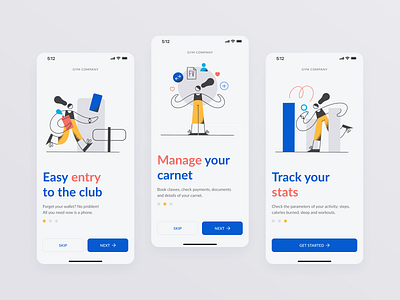 Gym App | Club Profile & Class Bookings app concept fitness gym illustration onboarding ui