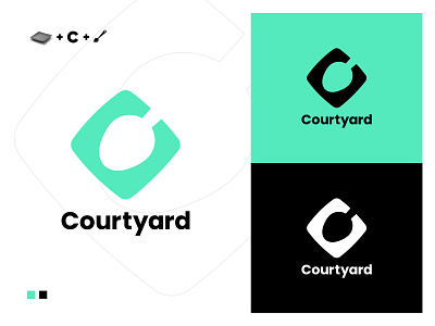 courtyard restaurant logo design with plate and spoon c letter branding courtyard creative dribbble flat logo graphic design illustrator letter c logo design logo designer logo maker logofolio minimalist modern plate professional restaurant spoon timeless unique