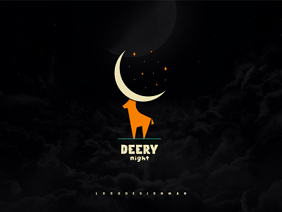 deery night animal logo design deer