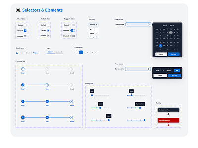 Selectors & Elements breadcrumbs calendar checkbox date picker pagination progress bar radio button rating bar sorting time picker toggle button tooltip