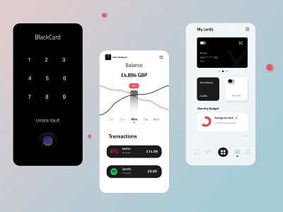 BlackCard bank banking business currency fintech mobile app ui uiux