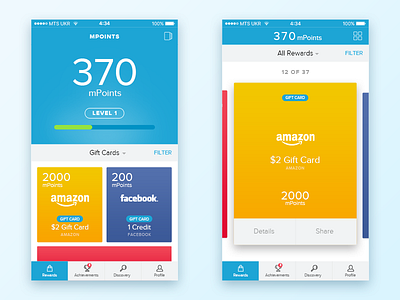 mPoints Mobile Rewards App Concept application cards ios iphone mobile ui ux