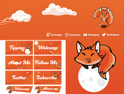 Twitch Assets banner branding emotes fox illustration logo panels socials streamer streaming twitch twitter vector