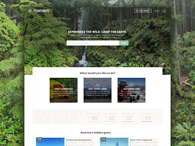 Home Page | Camping Directory branding camping design home page ios ipad nature product responsive ui ux web