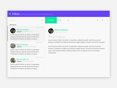 Dashboard Inbox for Reviews & Recommendations branding dashboard design email feedback inbox reviews ui ux web