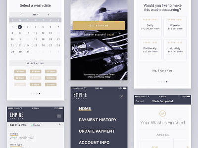 Customer flow for Empire Car Spa app car wash design florida flow gold ios ui ux