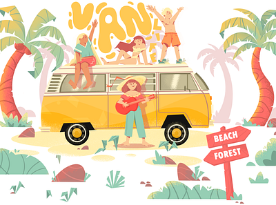 Van life summer holiday character design characterdesign children color design digital digital2d edition freelance holiday illustration motion graphics summer van life