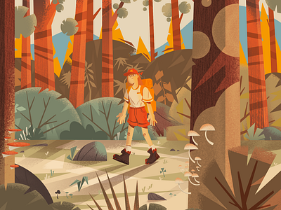 Hinking In The Forest character design characterdesign color digital digital2d forest hiking illustration nature nomad