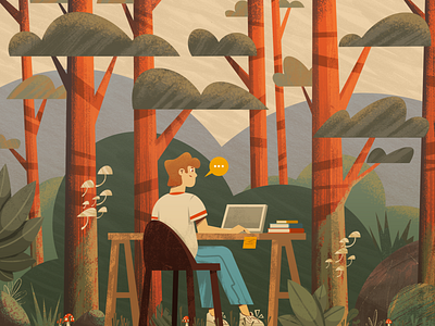 Remote Work Nature character design characterdesign color digital digital2d flat flat design flat vector forest freelance graphic design illustration nature office remote