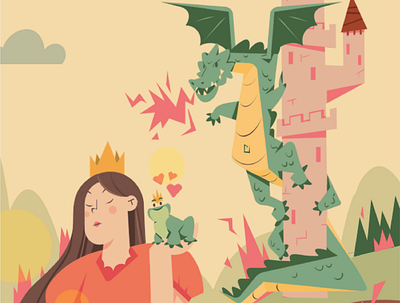 Fairy Tale castle character design characterdesign children illustration color design digital digital2d dragon fairy tale flat freelance frog illustration princess vector