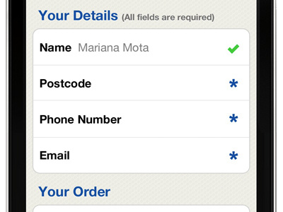 Iphone app - form validation app apps field form interface ios iphone mobile order order form tick ui validation