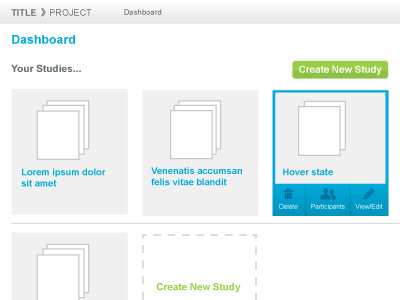 Dashboard builder dashboard design form hover icons interface list studies