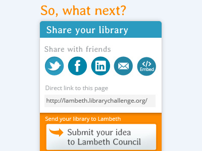 Social media buttons for Lambeth Library app button email embed facebook icon link linkedin send share social media twitter