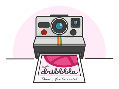 Hello Dribbble! color debut design hello dribbble illustration pink polaroid shot vector