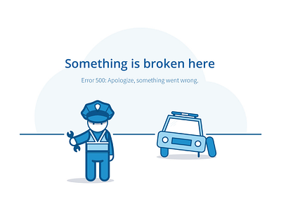 Error 500 500 blue error error 500 error message error page illustration internal server error police police car policeman vector