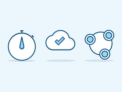 Features' icons for Bulletin Wizard web site blue chronometer clock cloud design icon set iconos icons illustration line icon line icons share sharing storage svg time timekeeper vector