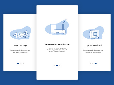Error screens 404 page artwork error screens icons illustration mobile error screens no internet connection error no result found onboarding oops serach result walkthrough