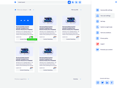 The upcoming Quuu dashboard redesign content marketing dashboard dashboard ui marketing menu quuu slideout menu social social media startup startups web app
