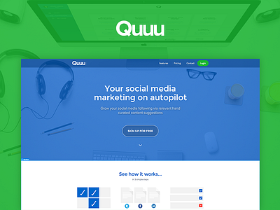 Quuu landing page (Not yet live) content marketing following marketing promotion queue quuu social social media