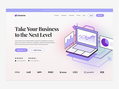 Uwsome - CRM Saas landing page automate business clean crm customer data grow hero landing page management minimal product saas ui ux web web design