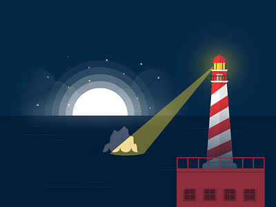 Night's Watch illustration light lighthouse moon night ocean rocks sea shadow stars ui water