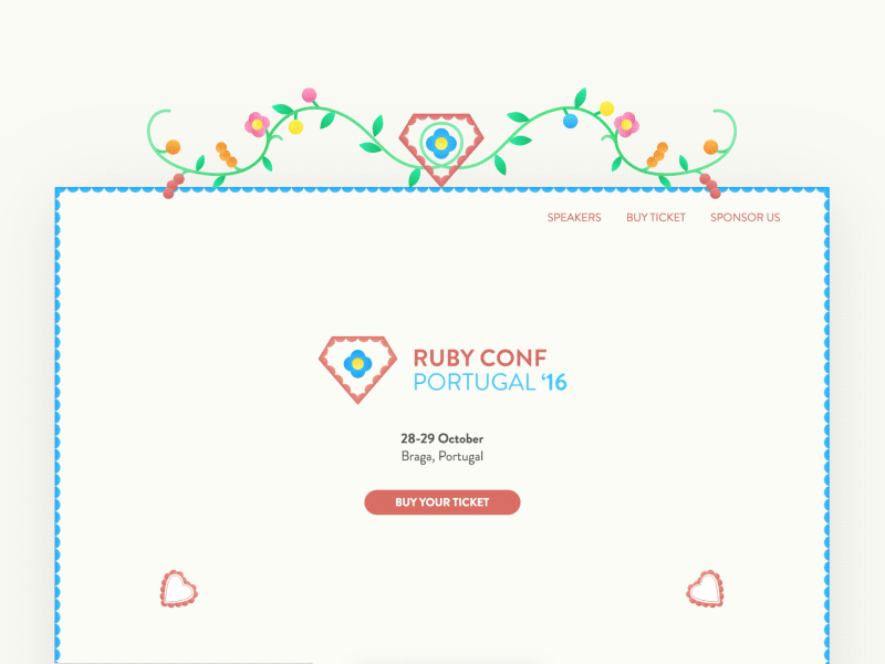 Ruby Conf Portugal ’16 Website color conference event flower heart ruby tickets ui