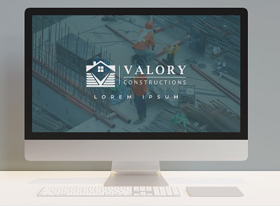 Valory Constructions Desktop Mockup construction logo logo maker modern logo real estate real estate logo roofing versatile logo