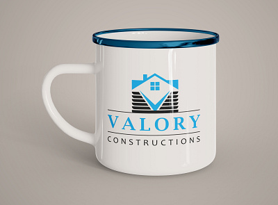 Valory Constructions Mug Mockup branding construction logo illustration logo maker minimal real estate real estate logo roofing vector versatile logo