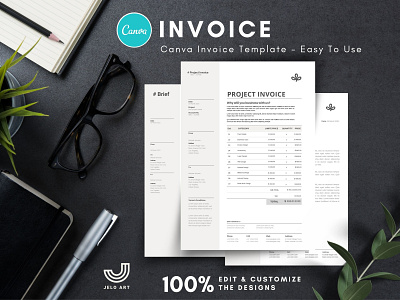 Canva Invoice Template Editable colors graphics icon