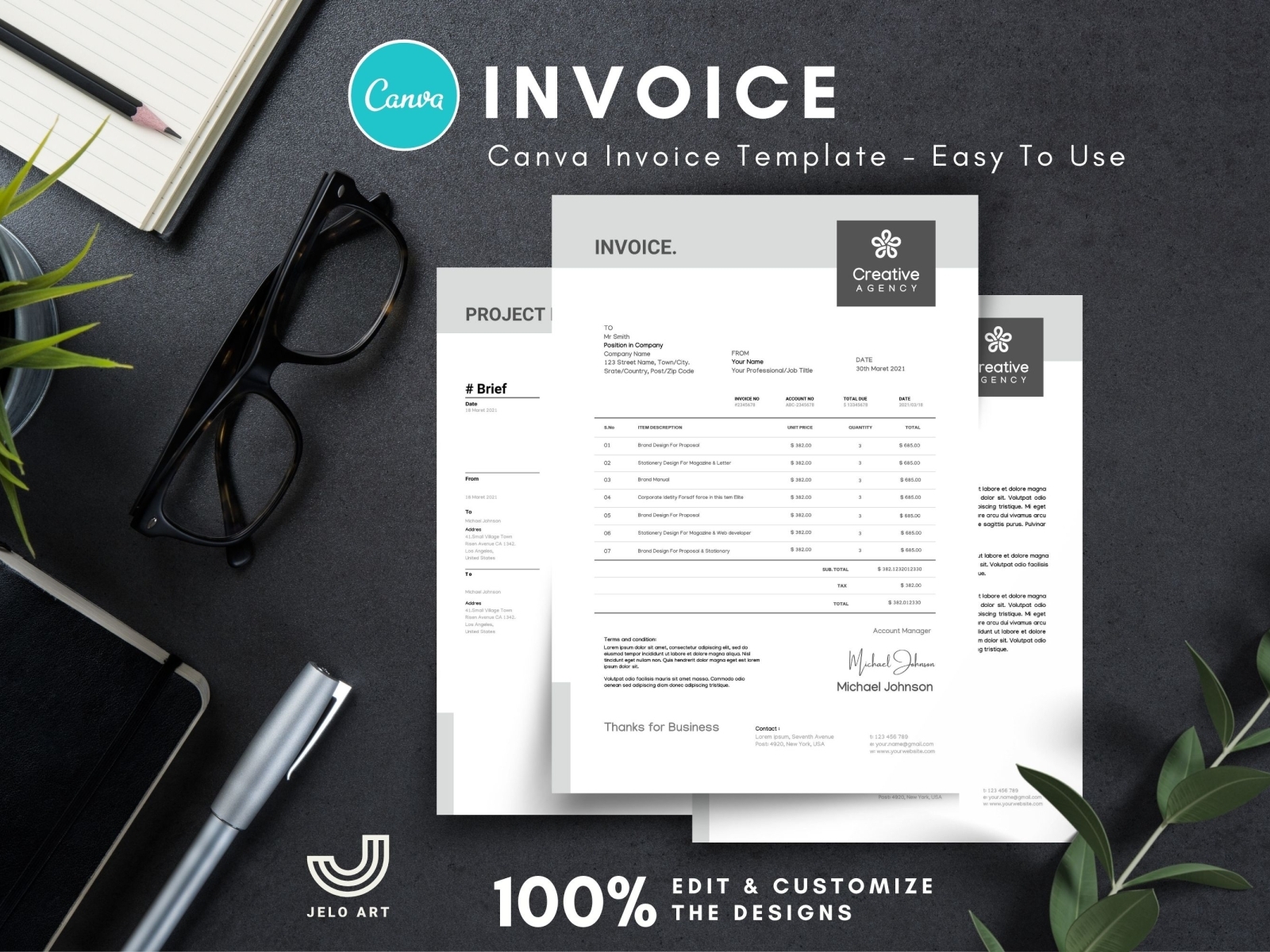 Canva Invoice Template Editable by Jelo Art on Dribbble