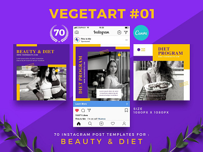 Vegetart 01 | 70 Canva Template Instagram Post for Beauty & Diet instagram instagram post instagram templates social media template