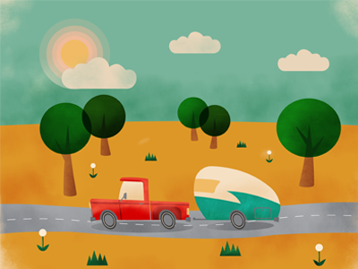 Kamp Kansas camper illustration kansas road trip rv tree truck vector