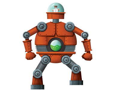 Big N mad scientist orange robot texture vector