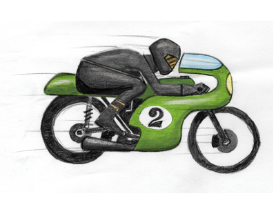 Moto cafe racer green hand drawn illustration leaher motorcycle rider vroom