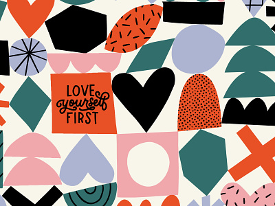 Free Desktop & Phone Wallpaper - February abstract art licensing collage color colour cutout design free geometric illustration lettering love modern pattern shapes surface pattern typography valentine vector wallpaper