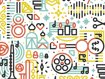 Music Concert Illustration Series circles collage flat geometric icon icons illustration instruments line monoline music pattern shapes squares vector