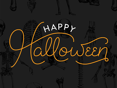 Happy Halloween black bones halloween lettering monoline orange skeleton skulls spooky trick or treat typography