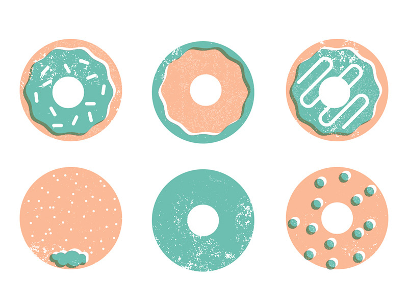 Doughnuts treat flat tasty food screenprint offset layer texture vector illustration doughnut donut